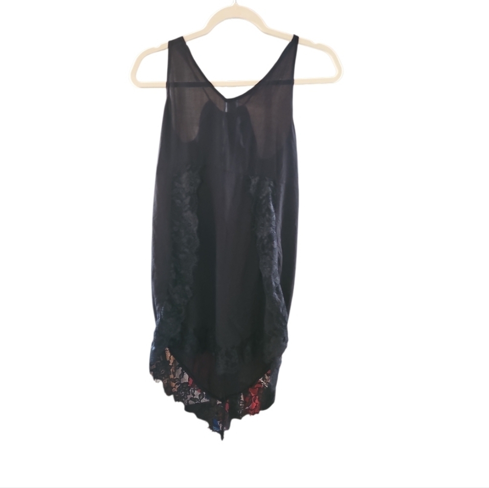 Intimately Free People Black Lace Trim Tunic Tank XS Rayon Sheer - Picture 3 of 5